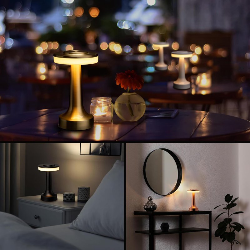 Rechargeable LED Table Lamp - Portable Cordless Nightstand Light with Touch Dimming