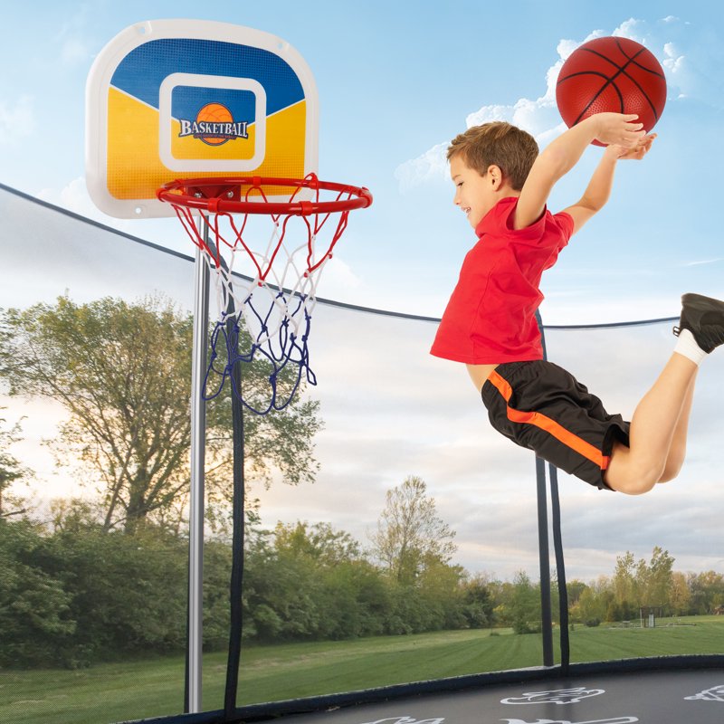 Mini Trampoline Basketball Hoop Set with 9-Inch Rim, Mini Basketball & Pump