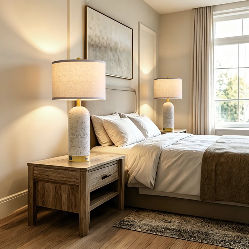 Modern Set of 2 25-Inch Touch Control Bedside Table Lamps with Linen Shades