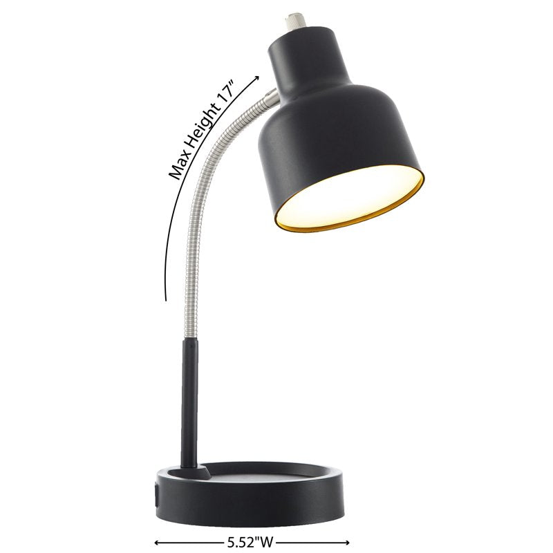 LED Desk Lamp with Catch-All Base & AC Outlet, Adjustable Metal Gooseneck