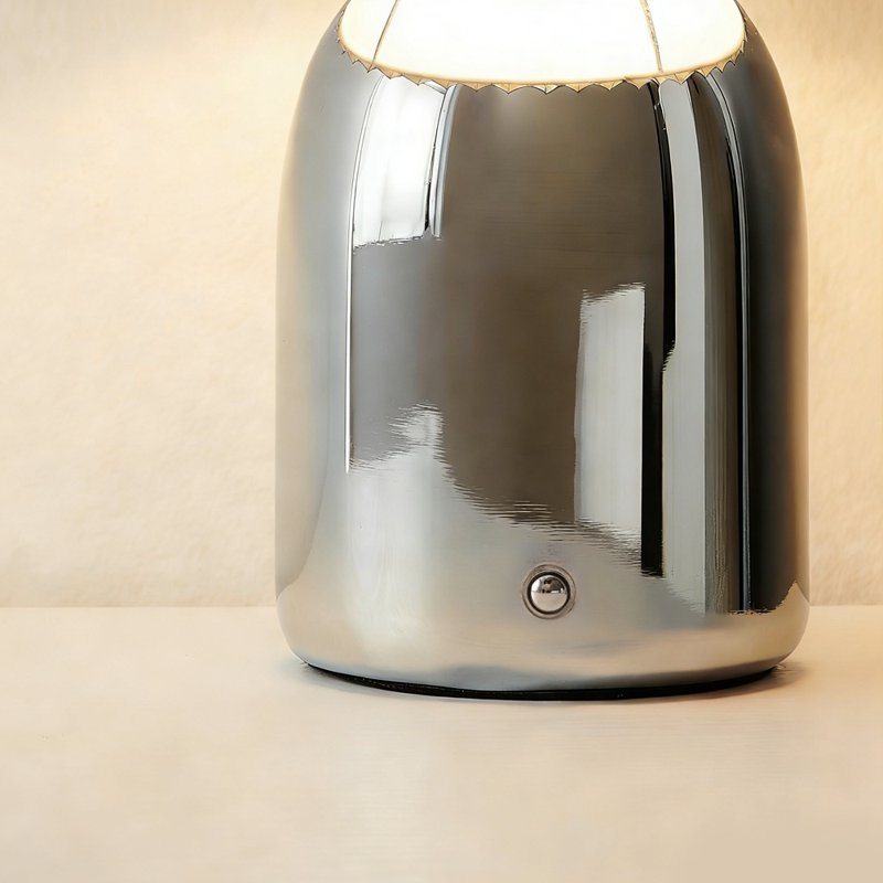 Rechargeable LED Portable Table Lamp with Touch Control - Chrome Finish, Black Linen Shade