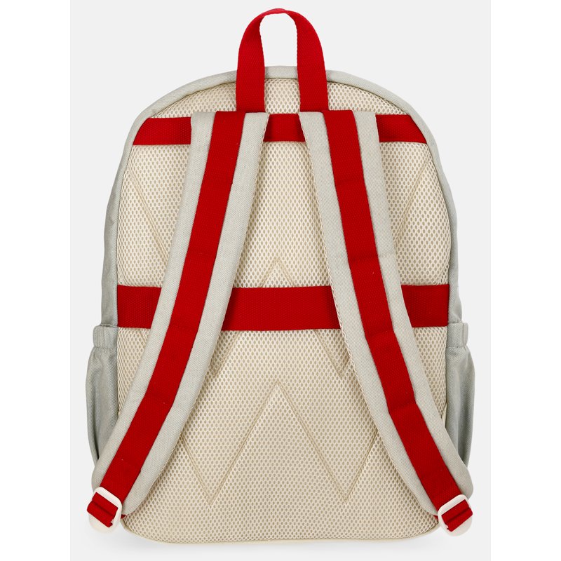 Unisex 17-Inch Denim Backpack with Patches and Color Block Details
