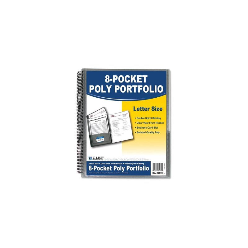 8-Pocket Spiral-Bound Poly Portfolio for Office & School Organization