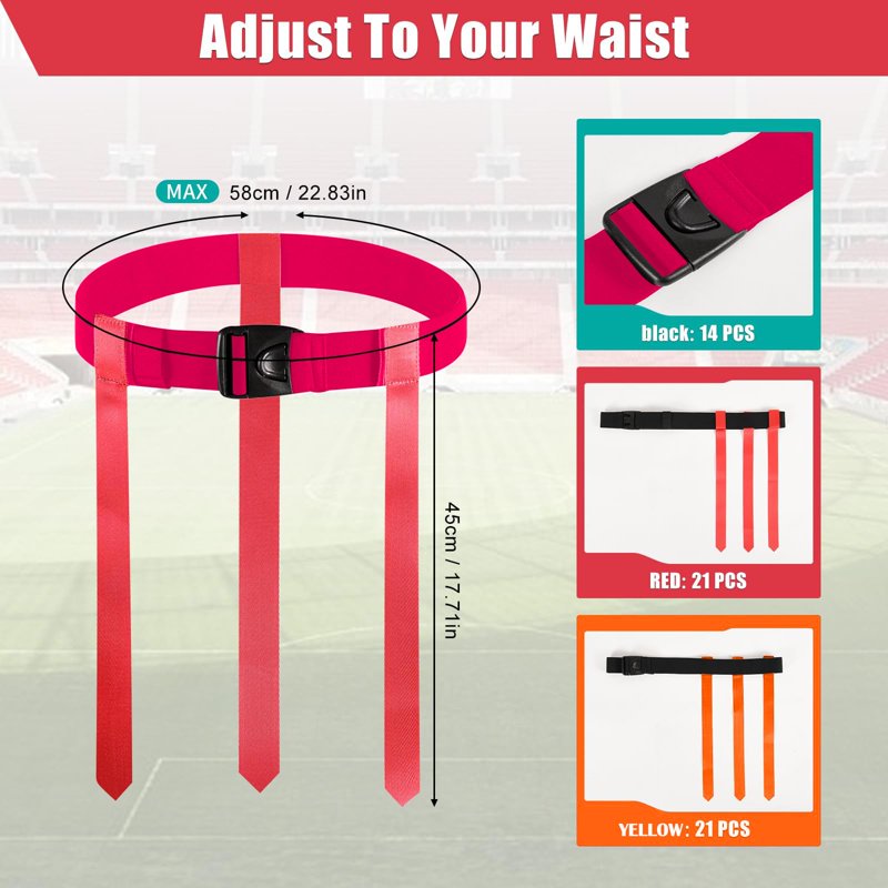 Flag Football Belts Set for 14 Players with 42 Flags - Adjustable, Easy Tear Away