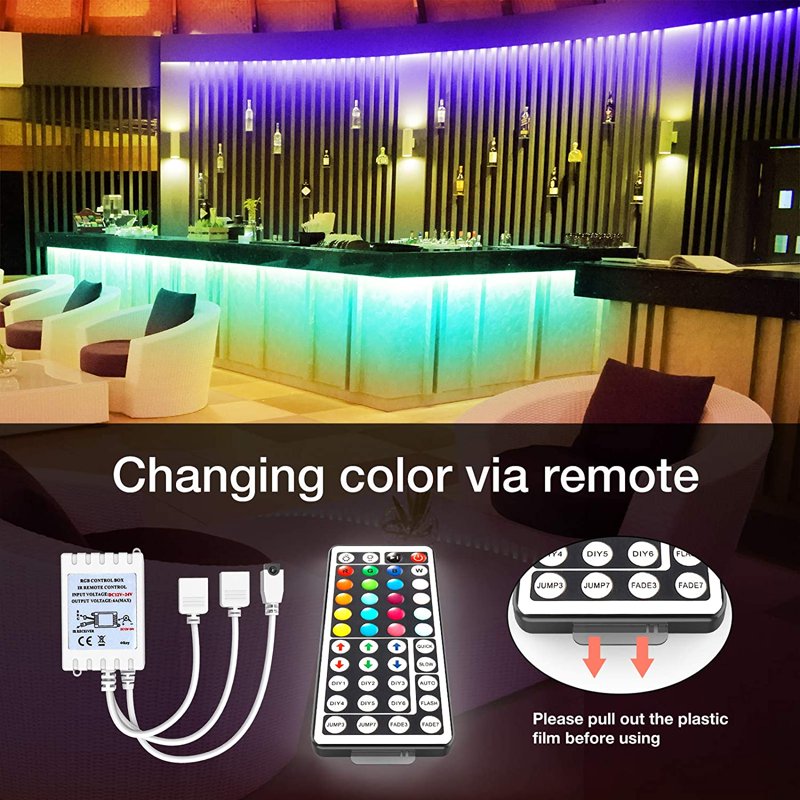 100ft RGB LED Strip Lights with Remote & Power Supply - Flexible, Cuttable for Bedroom, Kitchen, Decor