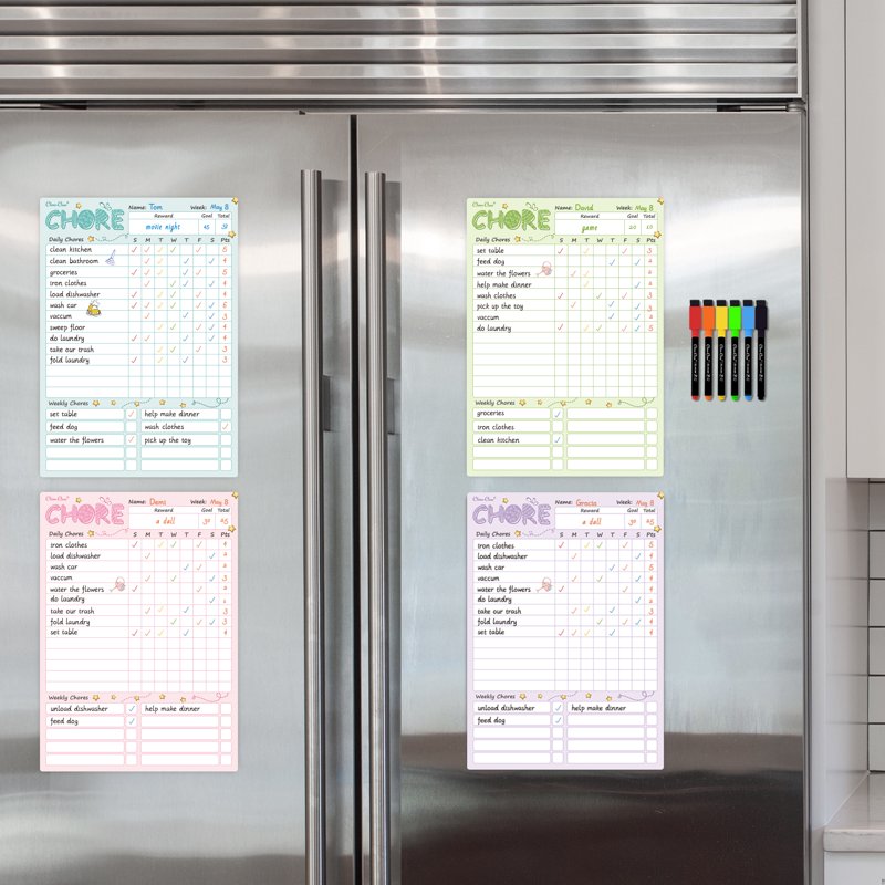 Magnetic Dry Erase Chore Chart for Family - 8.5x12 Inches with 6 Fine Point Markers