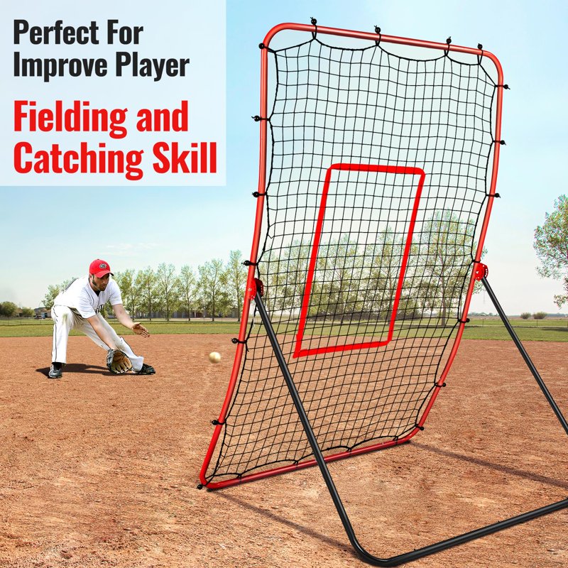 Baseball Rebounder Net 68x44 Inches Adjustable Pitch Training Aid for Solo & Team Practice