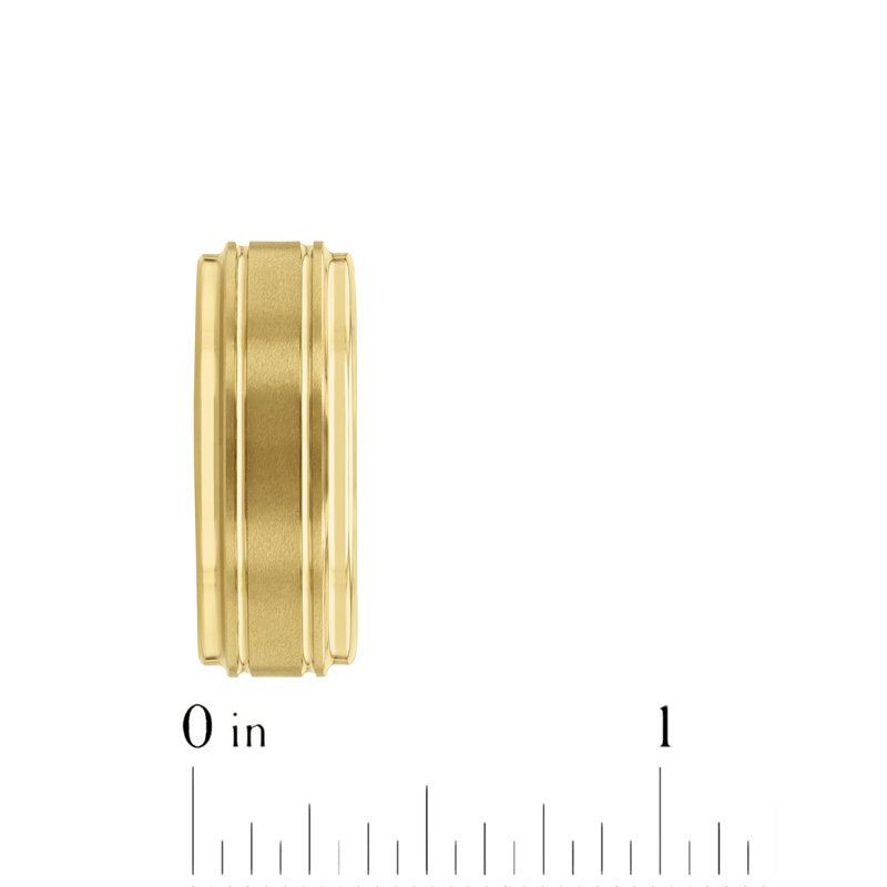Men's Tungsten Wedding Band 9MM Gold-Tone Grooved Step Edge Durable Ring