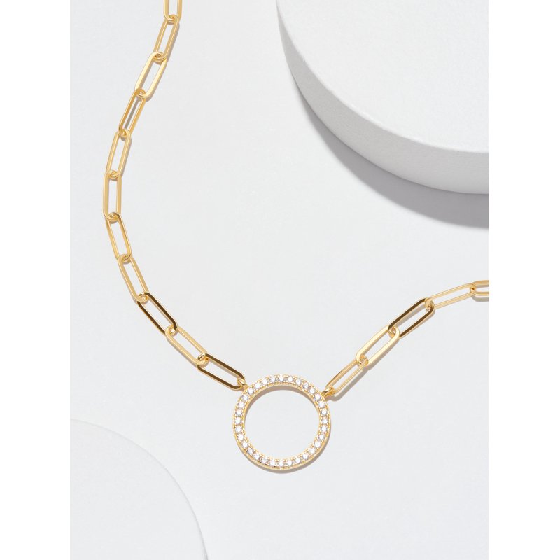 Gold Over Sterling Silver Cubic Zirconia Circle Necklace 18" + 2" Extender