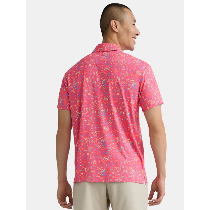 Birdie Bound Golf Polo Shirt for Men – Novelty Print, Coral XL