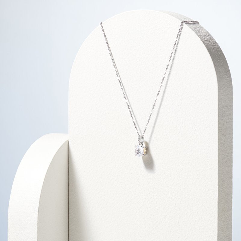 Moissanite Solitaire Pendant Necklace in Two-Tone Sterling Silver - 2 Carats