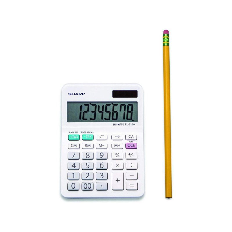 Mini Desktop Calculator 8-Digit, White, Sharp EL-310WB Office Calculator