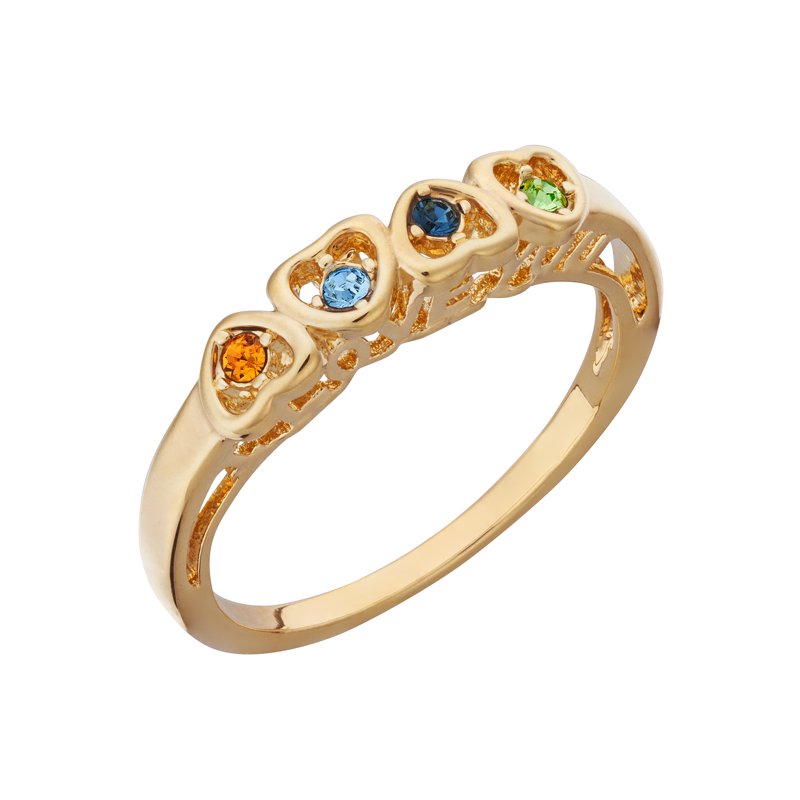 Personalized Planet Mother's Birthstone Hearts Ring - Custom 14K Gold-Plated Jewelry