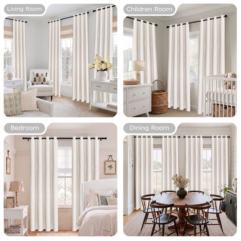 Blackout Linen Blend Grommet Curtains for Bedroom & Living Room - Insulated 2 Panel Set