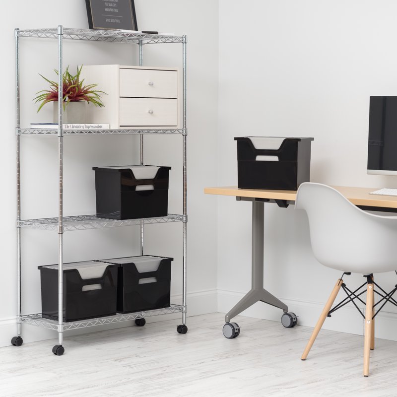 Large Portable Desktop File Box with Handles and Hanging Folders - 4 Pack