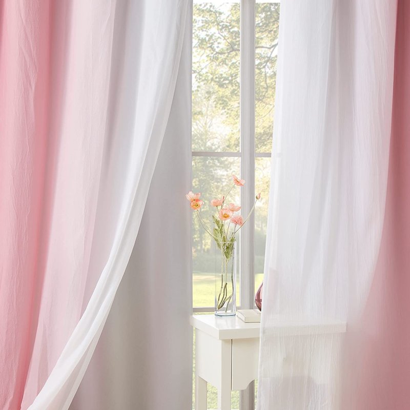 Blackout & Sheer Curtain Set - Pink Ombre, Energy Efficient, 4 Panels