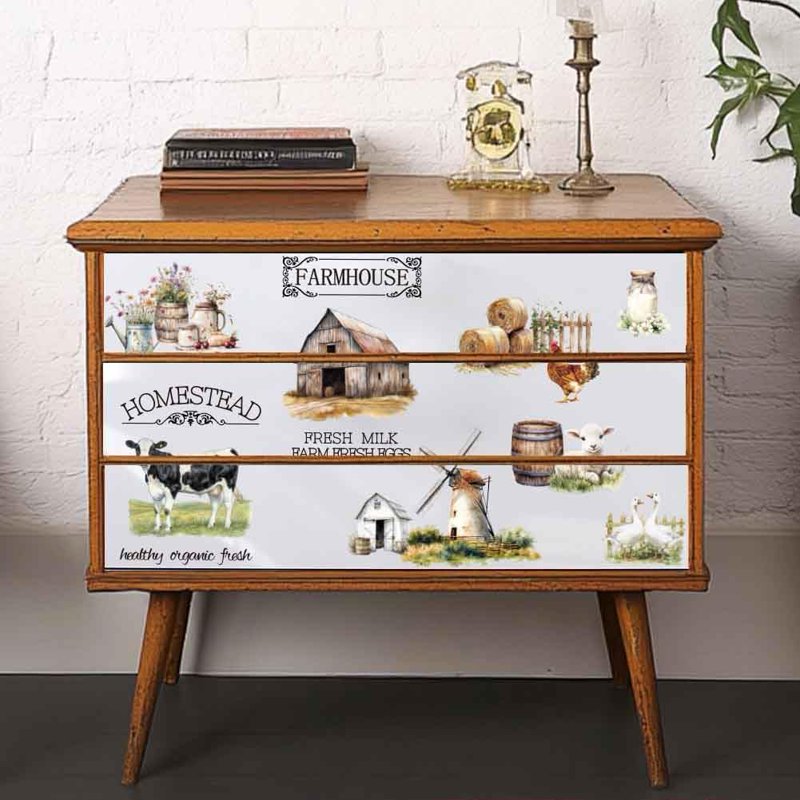 Farmhouse Rub-On Transfer Stickers for Furniture Crafts - 3 Sheets 6x12 Inches