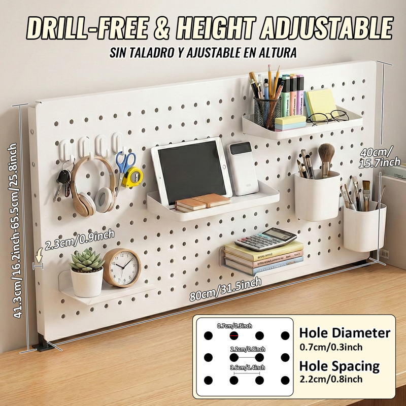 Desk Pegboard Organizer Kit with Hooks Trays & Pen Holders for Office & Craft Space