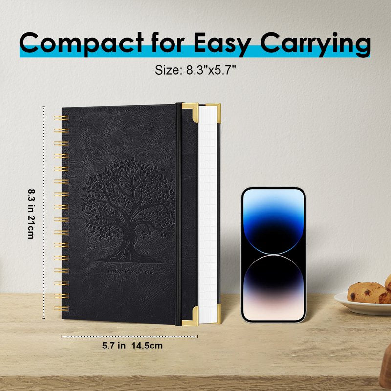 Spiral Notebook with Leather Cover - A5 300-Page College Ruled Journal