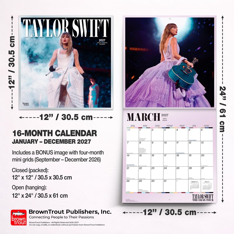 Taylor Swift Official 2027 Wall Calendar 12x24 Inches - Hanging, Plastic-Free