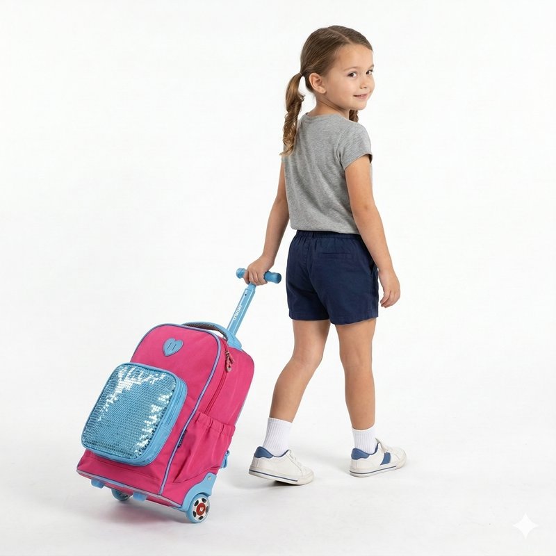 Kids Sparkle 15-Inch Rolling Backpack for School & Travel - Unicorn & More