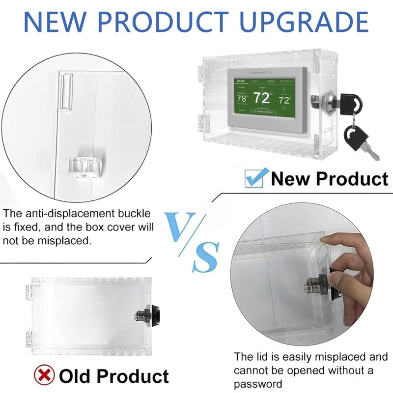 Universal Thermostat Lock Box with Key - Clear Acrylic Cover, Large Wall Mount Protector