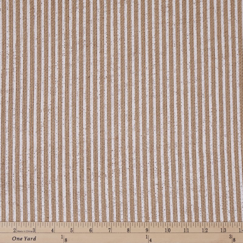 Precut Burlap Fabric Roll with White Screenprint Stripe - Natural Jute Craft Material