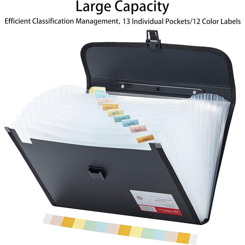 Fostbeen Legal Size 13-Pocket Accordion File Organizer - Expanding File Folder with Handle (Variation: Black-2)