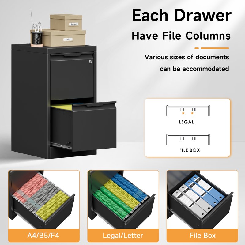 Metal Vertical File Cabinet with Lockable Drawers for Office & Home Storage