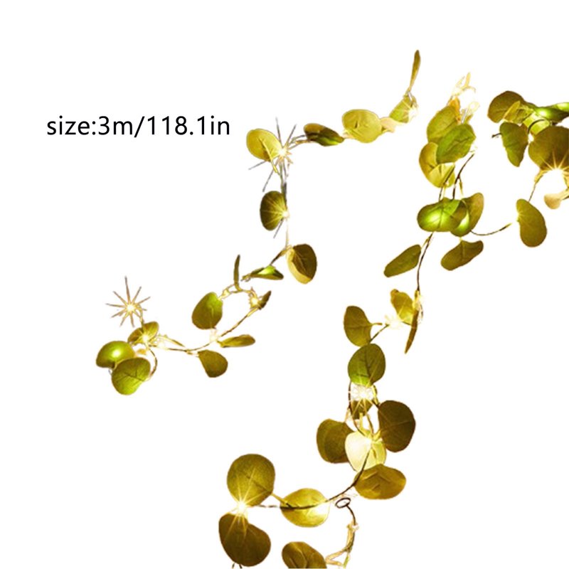 Twinkling Tree Light Garland with Warm White LED & Artificial Olive Leaves, Battery Operated Indoor Outdoor Decor