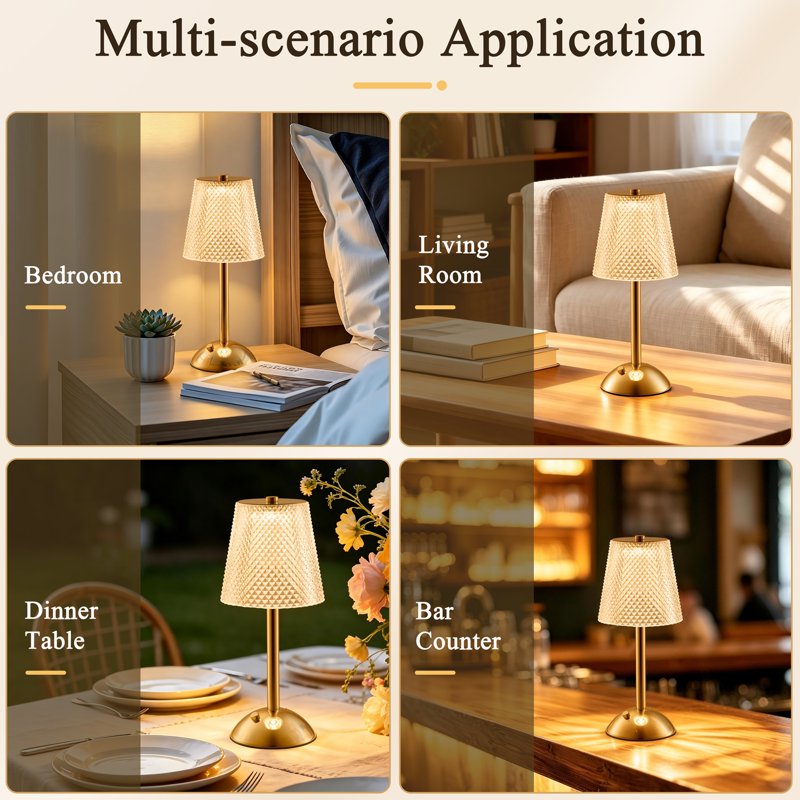 Rechargeable Cordless Crystal Table Lamp with Touch Control and 3 Color Modes