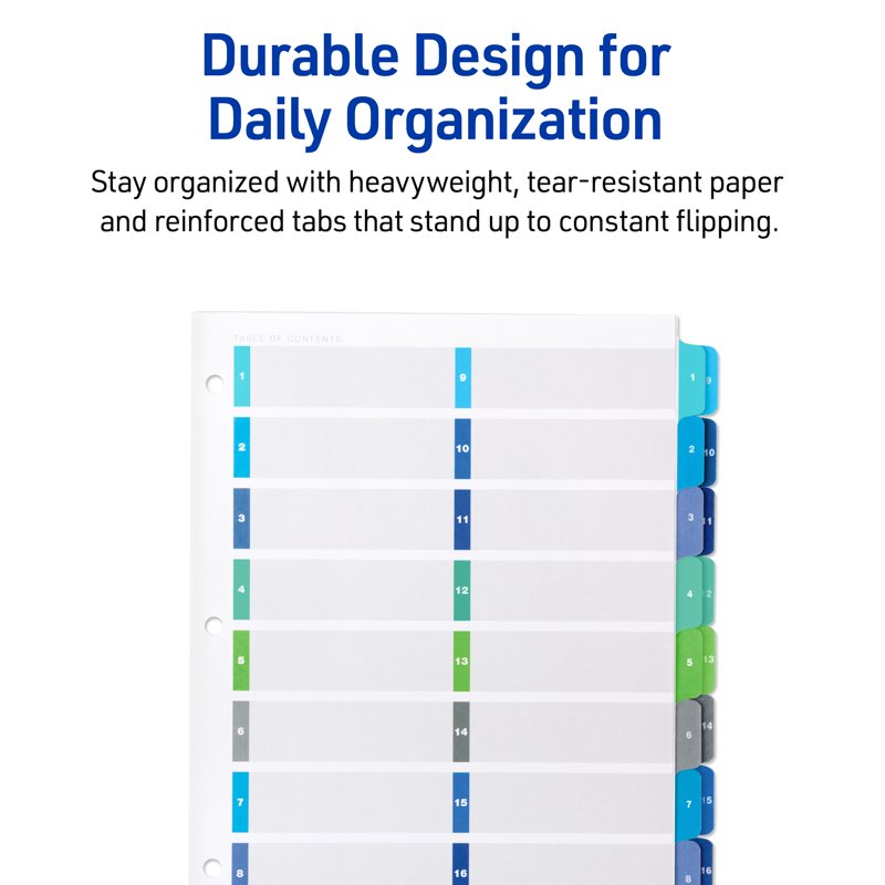 Double Column Binder Dividers with 16 Tabs, Multi-Color, Ready Index