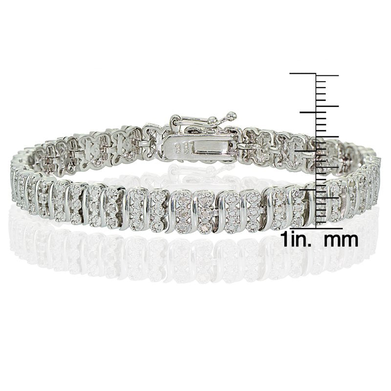 Silver Tone 0.25ct Diamond S Pattern Tennis Bracelet - Elegant Jewelry Gift