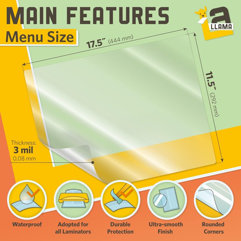 Large Laminating Pouches 11.5 x 17.5 Inches, 3 Mil Glossy Finish, Pack of 20