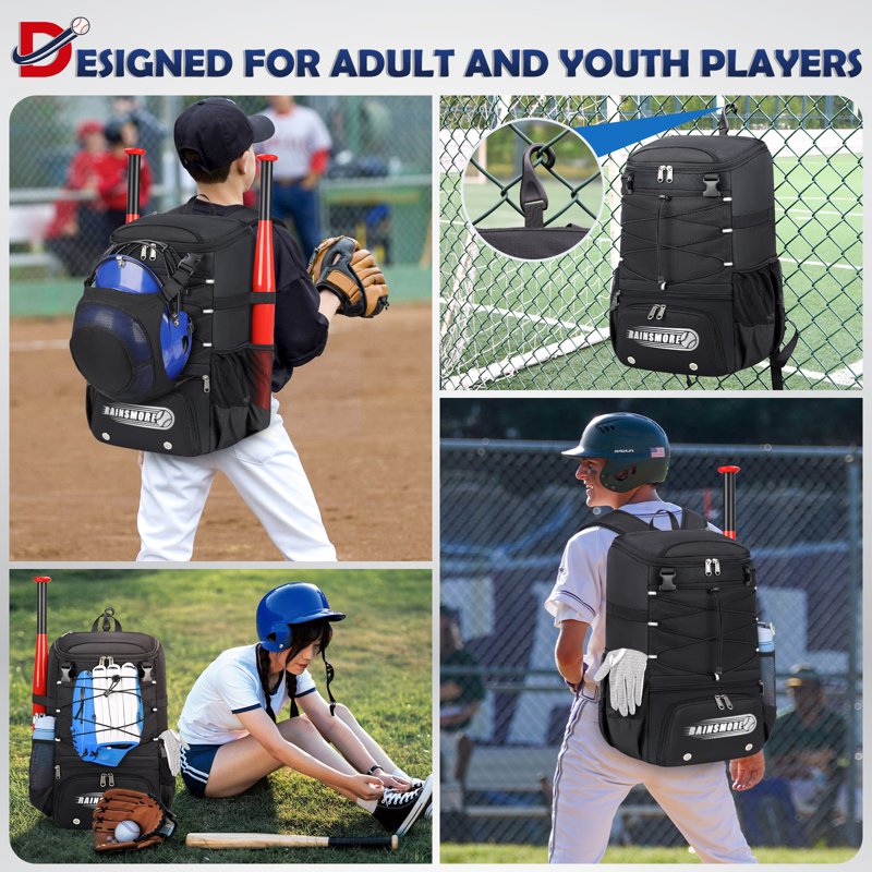 Waterproof Baseball Backpack with Shoe Compartment & Helmet Holder - Lightweight Sports Bag