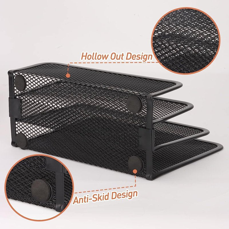Vertical Metal Mesh Desk Mail Organizer with 3 Compartments - Small Letter Sorter for Home Office