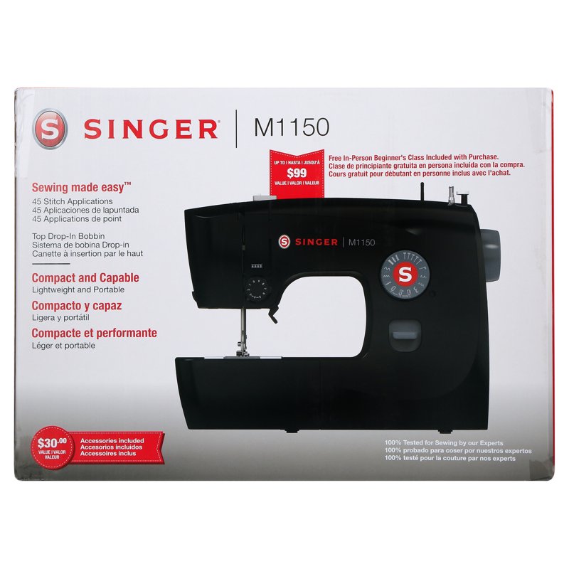 Mechanical Sewing Machine with 45 Stitch Applications, LED Light & Buttonhole - Portable Black