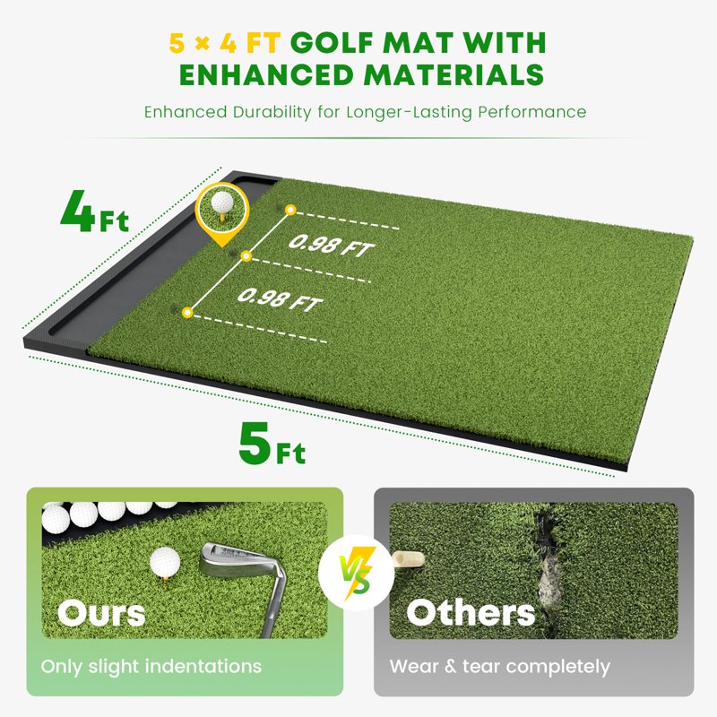 OKESAM 5x4 Feet Golf Mat with Ball Tray - Thick Artificial Turf for Hitting, Driving & Chipping (Variation: 5x4 feet large sized)