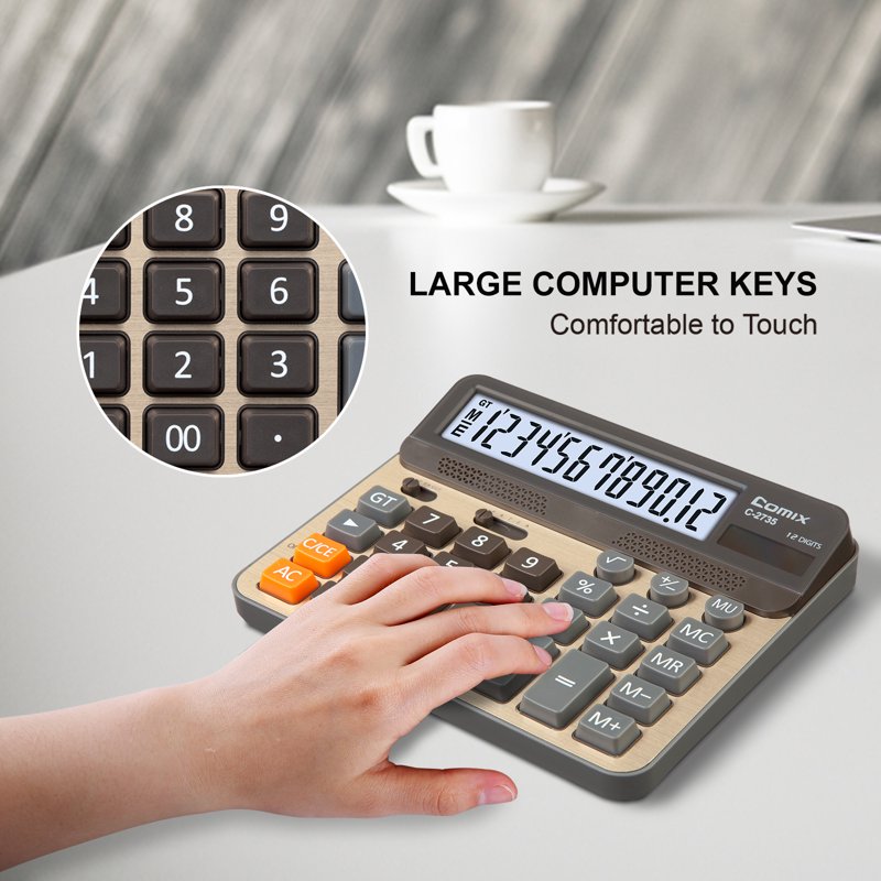Desktop Calculator with Large Keys 12 Digit Display - Gold, White, Blue, Gray