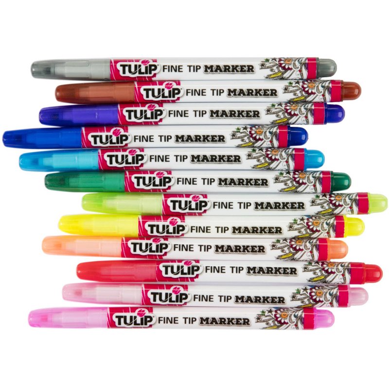 Rainbow Fine Tip Fabric Markers 12-Pack for DIY Clothing & Textile Art