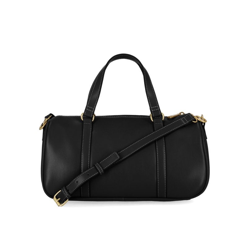 Women's Faux Leather Satchel Handbag with Kiss-Lock Pocket - Black