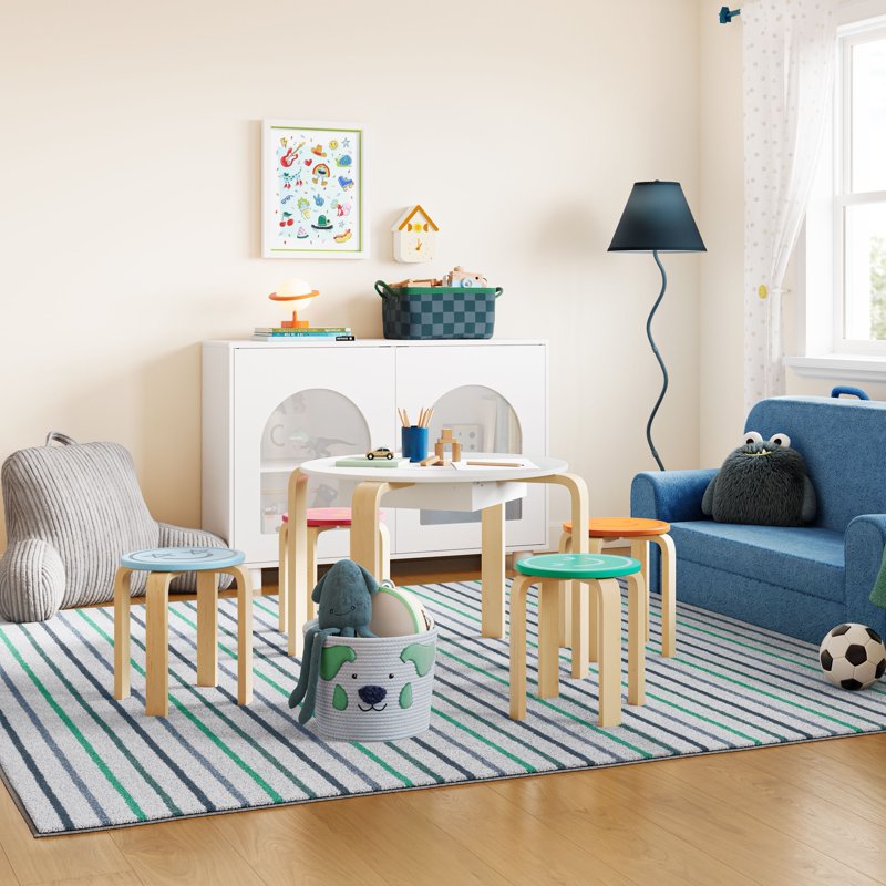 Kids Play Table and Chair Set with Chalkboard & Storage - Multi & White