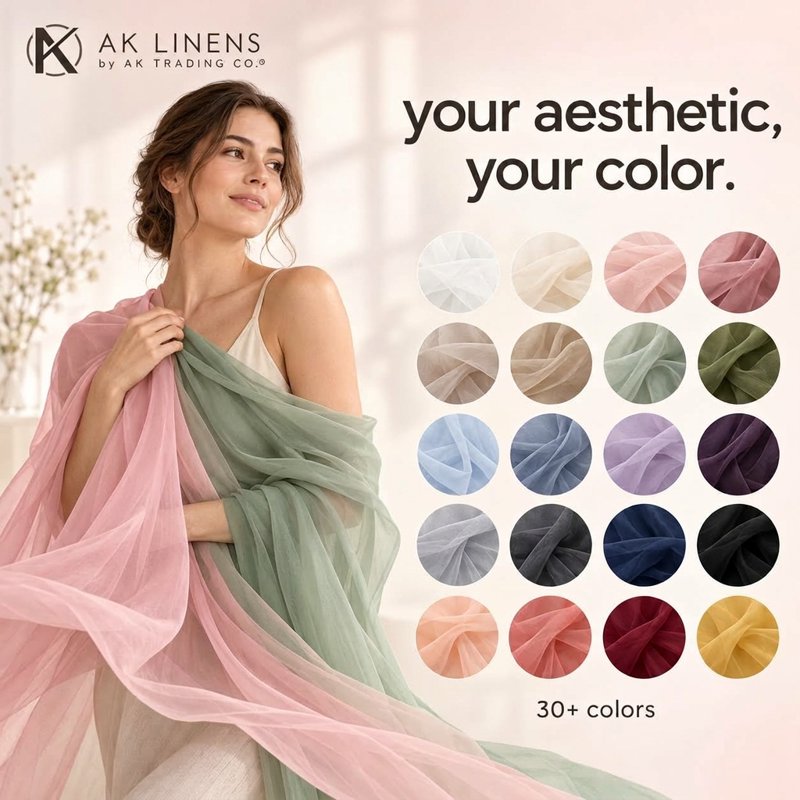 120-Inch Wide Polyester Sheer Voile Fabric Roll for Wedding & Event Decor