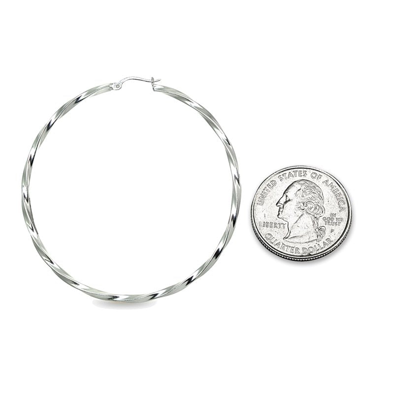 Sterling Silver Twist Round Hoop Earrings - Multiple Sizes