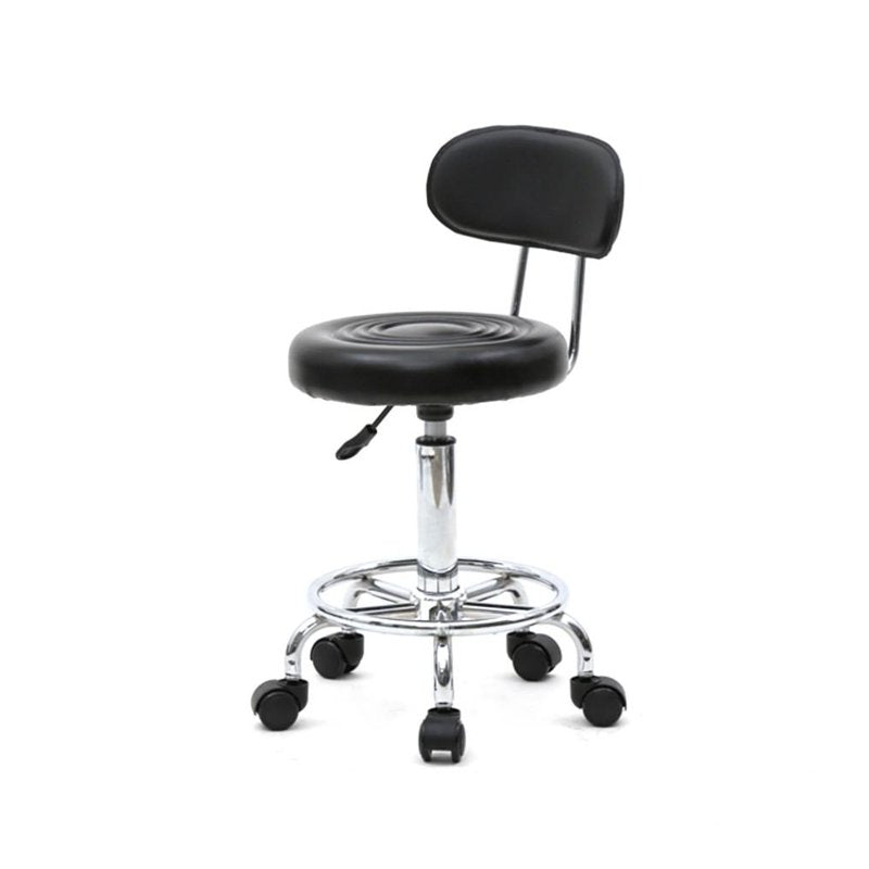 Height-Adjustable Swivel Drafting Stool with Backrest and Chrome Base — Black