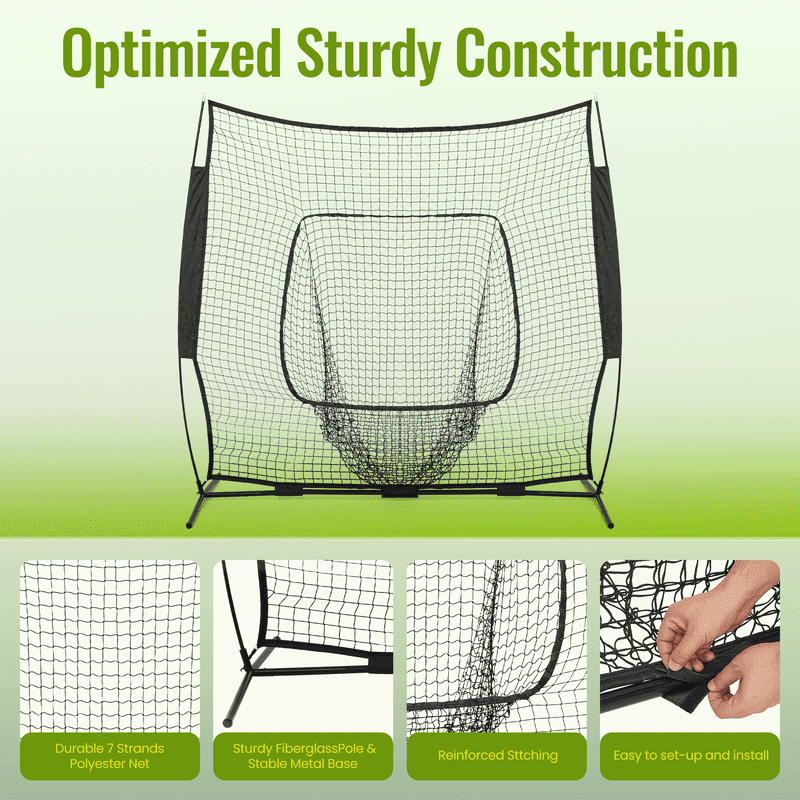 Portable Baseball & Softball Hitting Net with Batting Tee & Carry Bag - 7x7ft