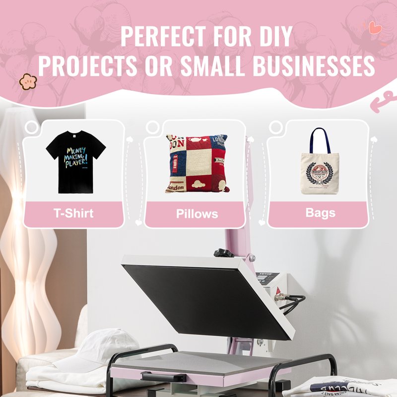 15x15 Inch Digital Heat Press Machine for T-Shirts, Pillows & Bags - Pink