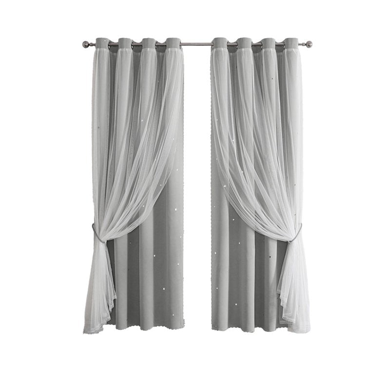 Thermal Insulated Star Lace Blackout Curtains - Double Layer Window Drapes for Bedroom & Living Room