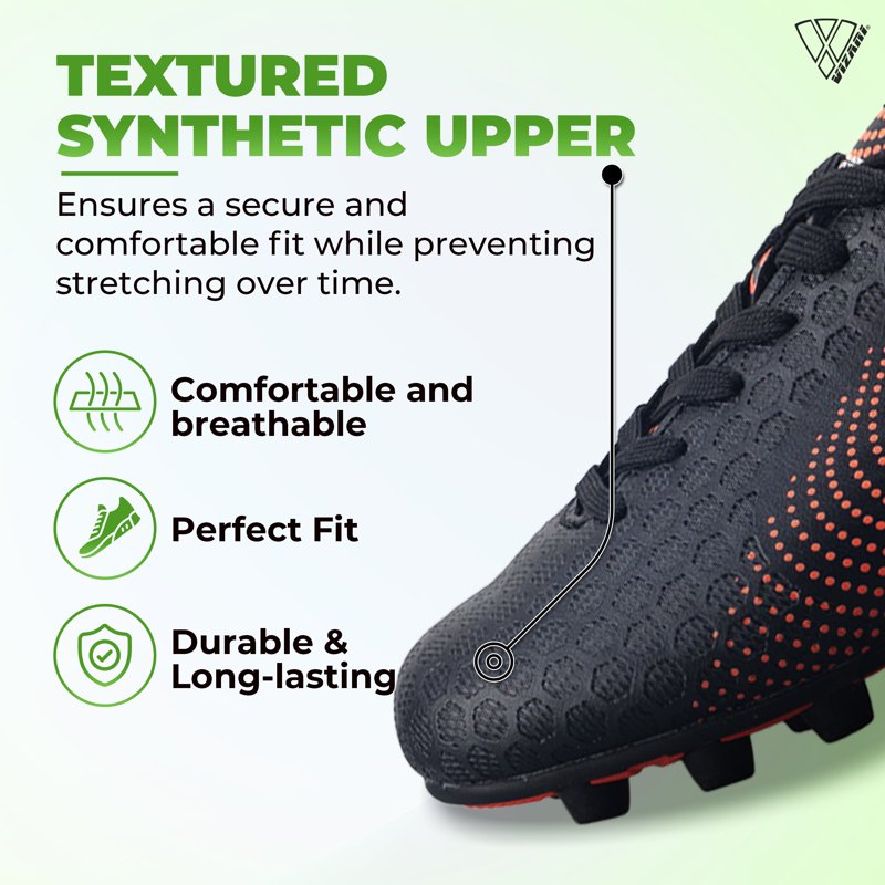 Vizari Stealth Firm Ground Kids Soccer Cleats - Black/Orange, 9
