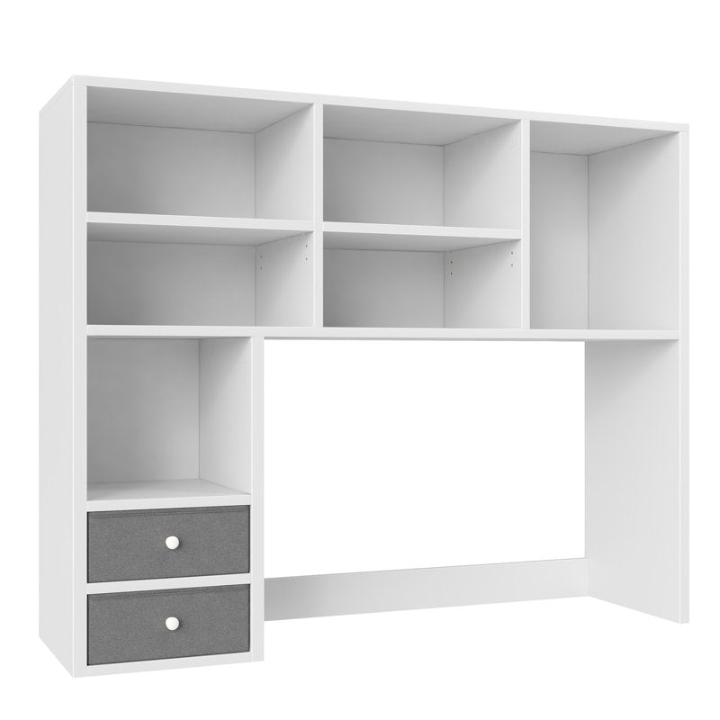 Desktop Bookshelf with 8 Shelves and 2 Drawers - White Wooden Desk Organizer for Office and Dorm